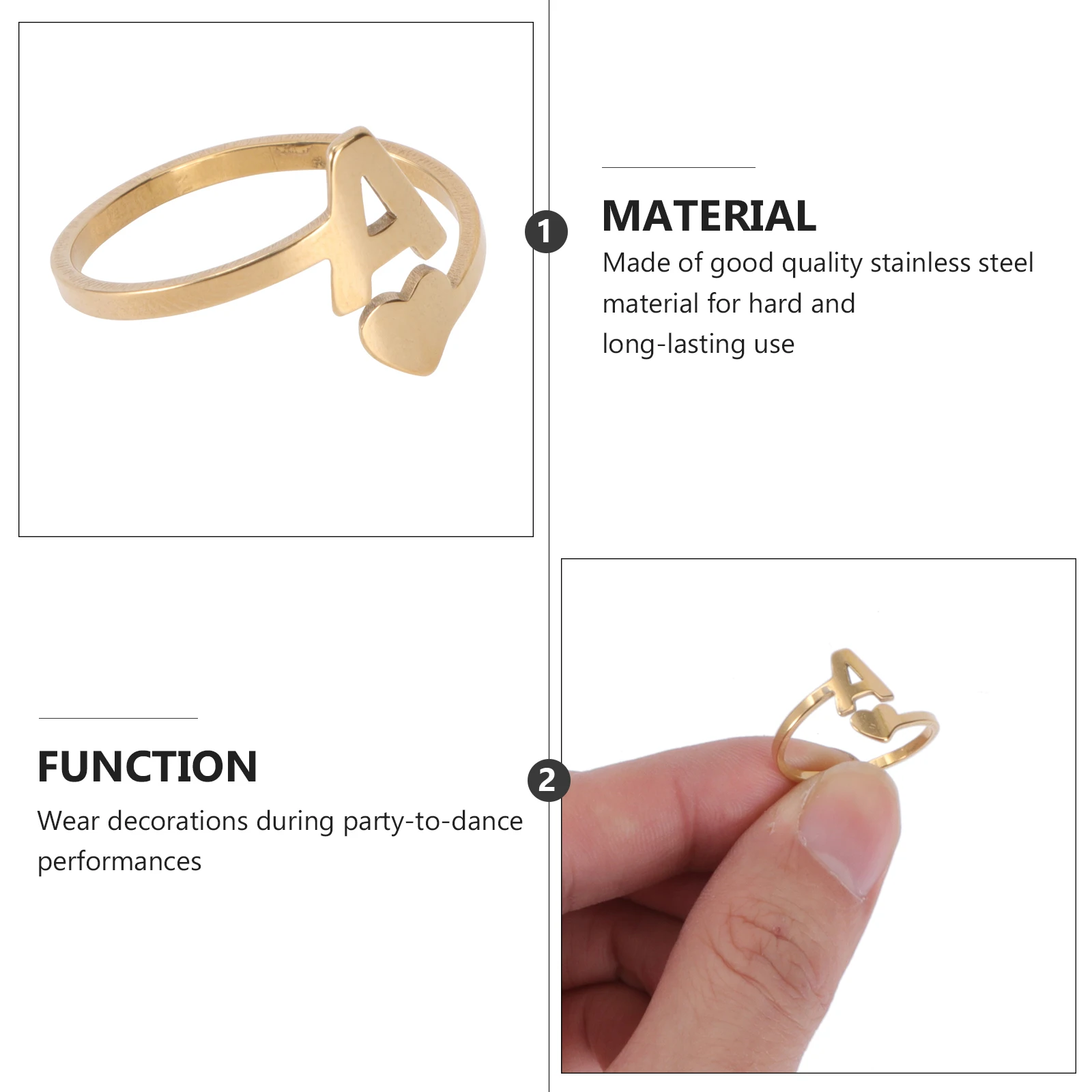 Letter Ring Exquisite Decoration Fashion Lady Simple Finger Stainless Steel Creative Loving Heart Initials Girl
