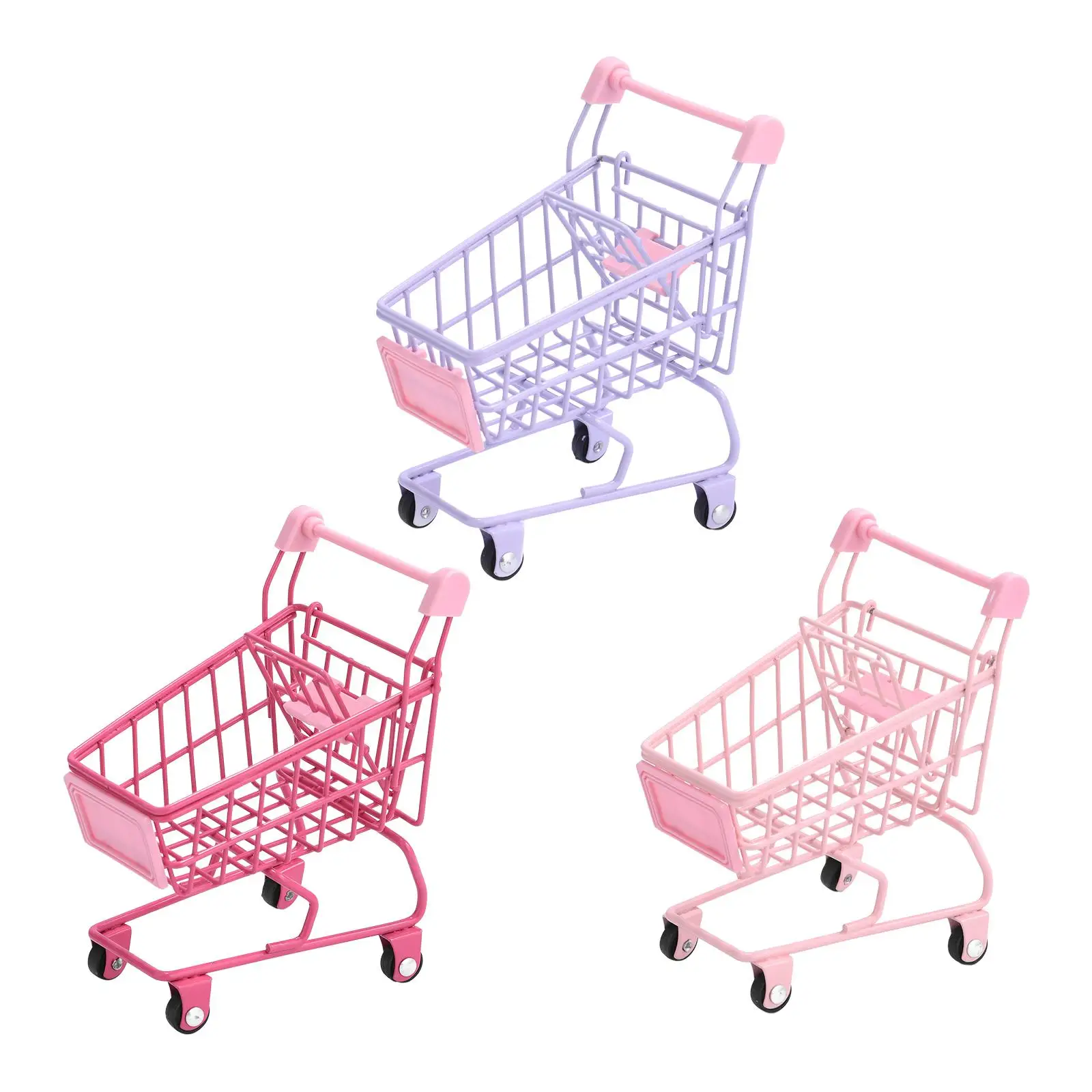 Mini Shopping Cart Trolley Doll House Decor Pretend Play Toys Model Multi-use