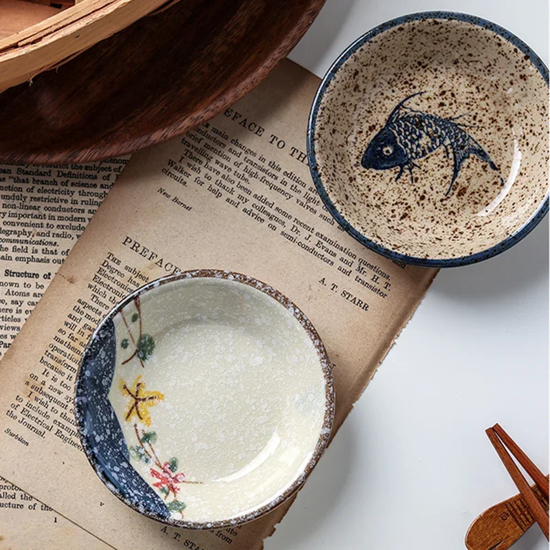 Ceramic Seasoning Dish Japanese Willow Porcelain Taste Dish Round Small Plate Dipping Saucer Dish Kitchen Tableware