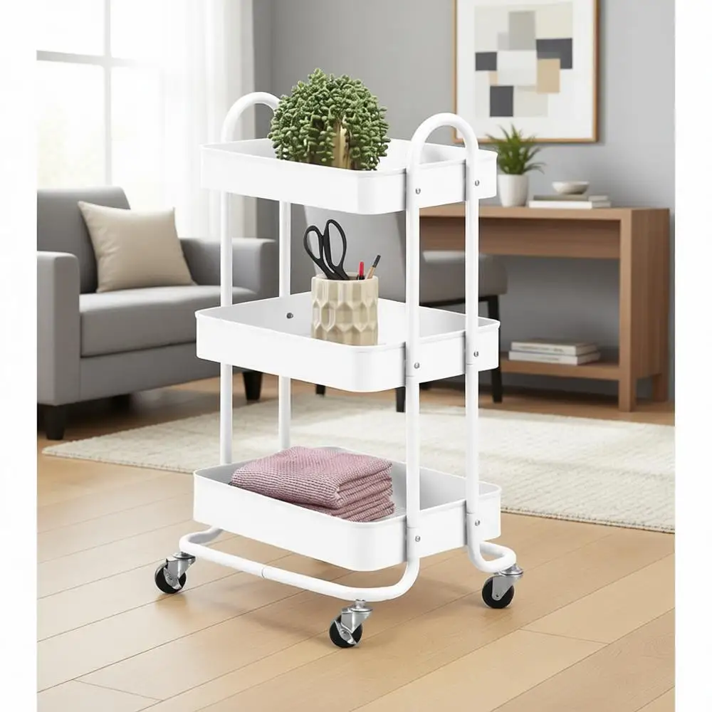 

Трехъярусная тележка из нержавеющей стали белого цвета