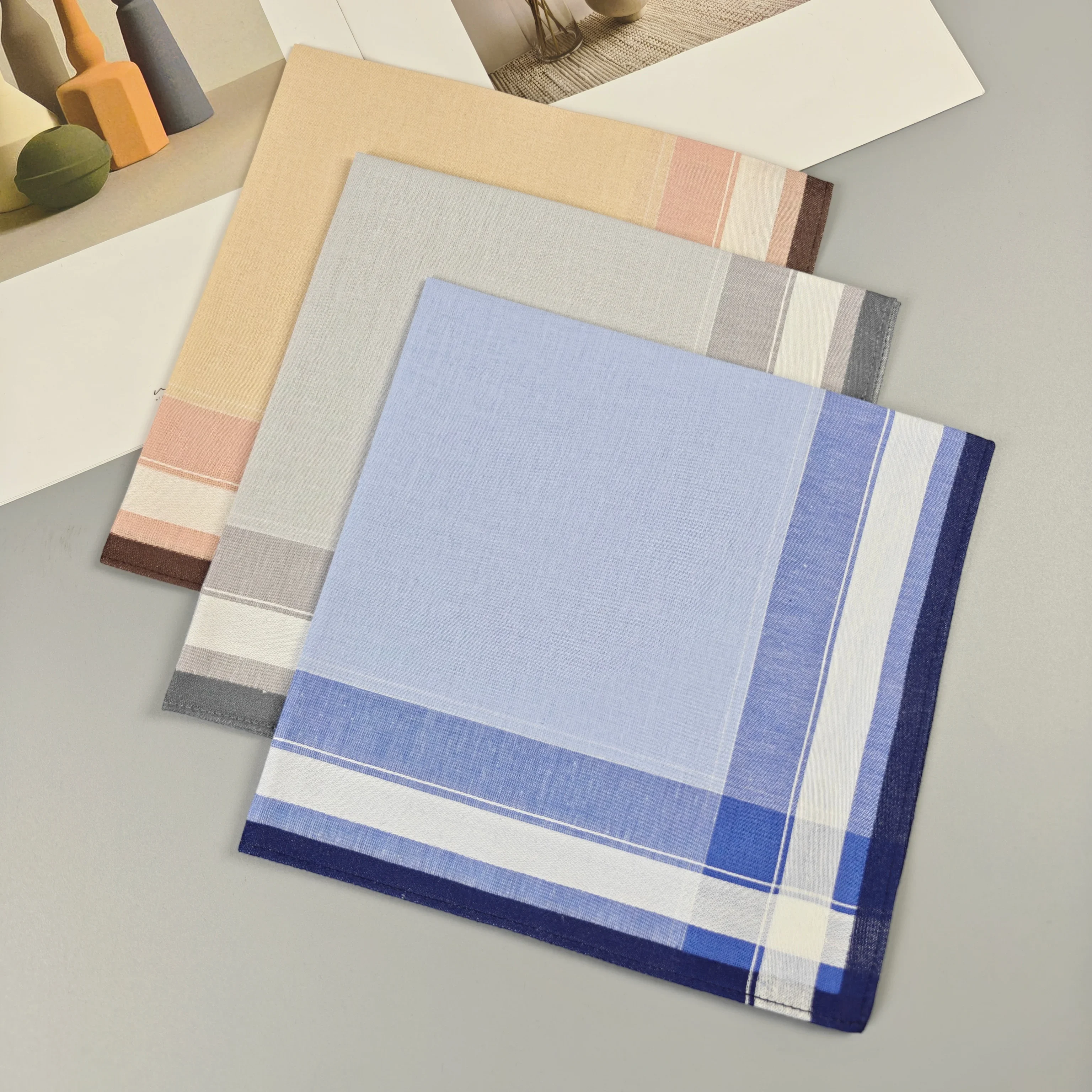 منديل قطني مخطط ذو ملمس رفيع من القماش، ديكور منزلي للآباء، لون فاتح، 15.7 بوصة، 6 قطع. #4