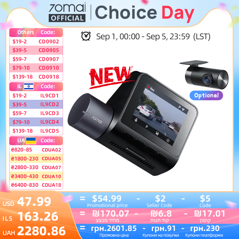  70mai Dash Cam A410 Front 1440P Rear 1080P Car DVR Upgraded Ver. of 70mai A400 Car Recorder 24H Parking Mode Support Max 256GB 