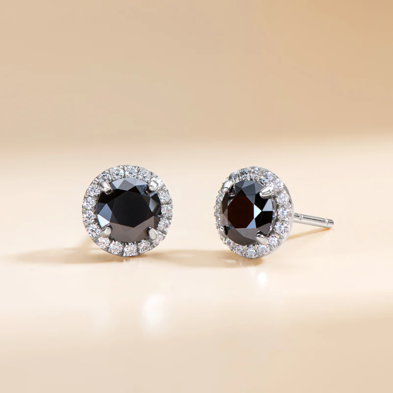 IOGOU 6mm Black Round Halo Moissanite Stud Earrings for Women Men Original 925 Sterling Silver Luxury Jewelry With Certificate