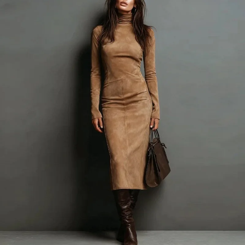 2026 Spring Summer Women's Long Sleeve Bodycon Midi Dress Gown Slim Fit Tube Evening Dress Outfit Clothing