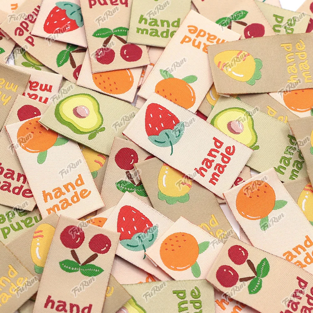 50Pcs Colorful Fruit Cloth Labels Embroidery Handmade Tags for Clothes Handmade Sewing Garment Accessories 25*48MM