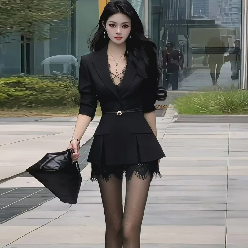 

Осень 2026, новый модный бестселлер, женский профессиональный стиль, пиджак с длинными рукавами, короткая юбка с высокой талией, наряд из двух предметов