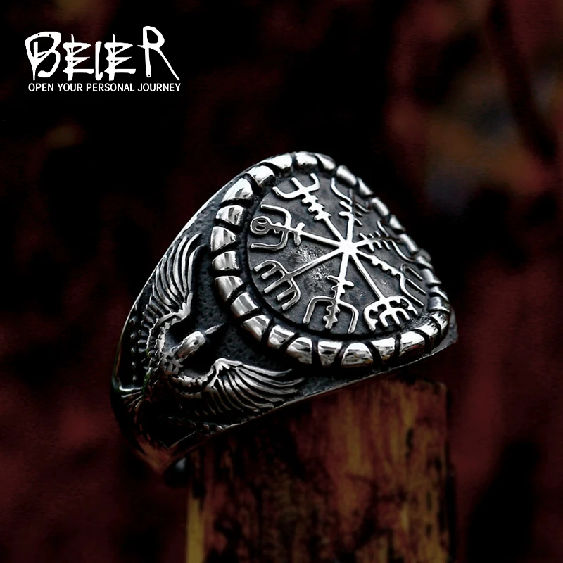 Beier 316L Stainless steel nose viking Talisman pattern men ring Odin Amulet Vegvisir scandinavian fashion jewelry BR8-1249