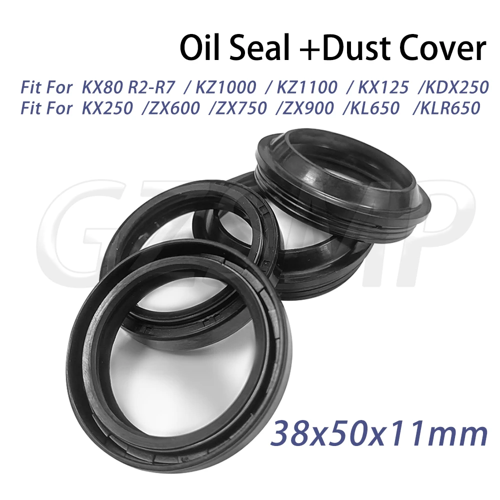 

Fit for Kawasaki KLR650 38mm KX80 KZ1100 KX125 KDX250 ZX600 ZX750 38x50x11 Front Fork Dust Oil Seal Kit