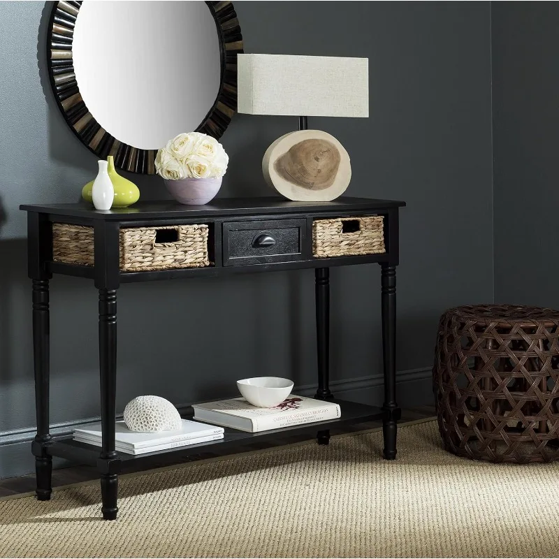 Home Collection Christa Distressed Black 3-Drawer Storage Console Table US(Origin)