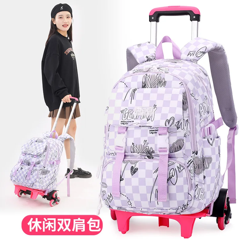 

Kids School Backpack with Wheels Rolling Backpack for Girls Student Wheeled Backpack Trolley School Bag Travel Trolley Luggage