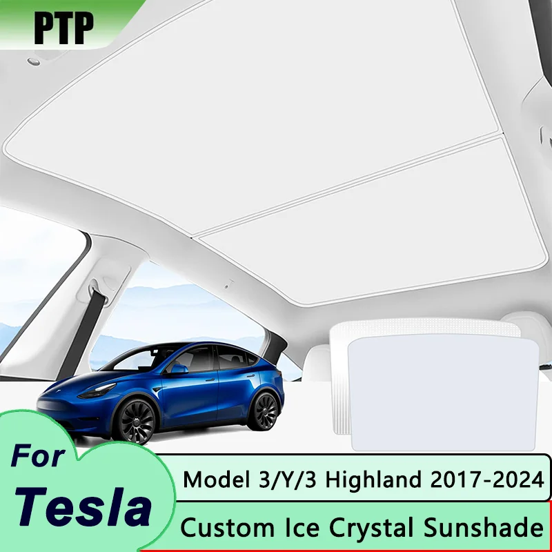 

2024 Upgrade Model Y Sunshade for Tesla Model 3 Highland Roof Ice Crystal Sun Shades Front Rear Skylight Protection Accessories