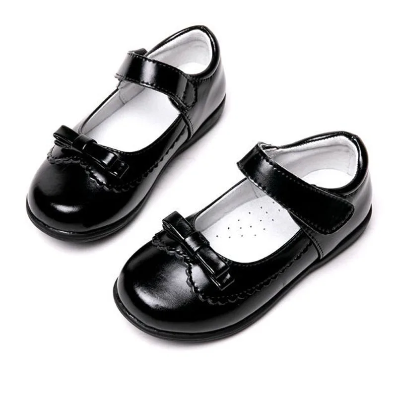 Spring Autumn 2023 New Performance Party Wedding Big Kids Shoes for Girl Princess Girls School White Black Leather Shoes CSH1346