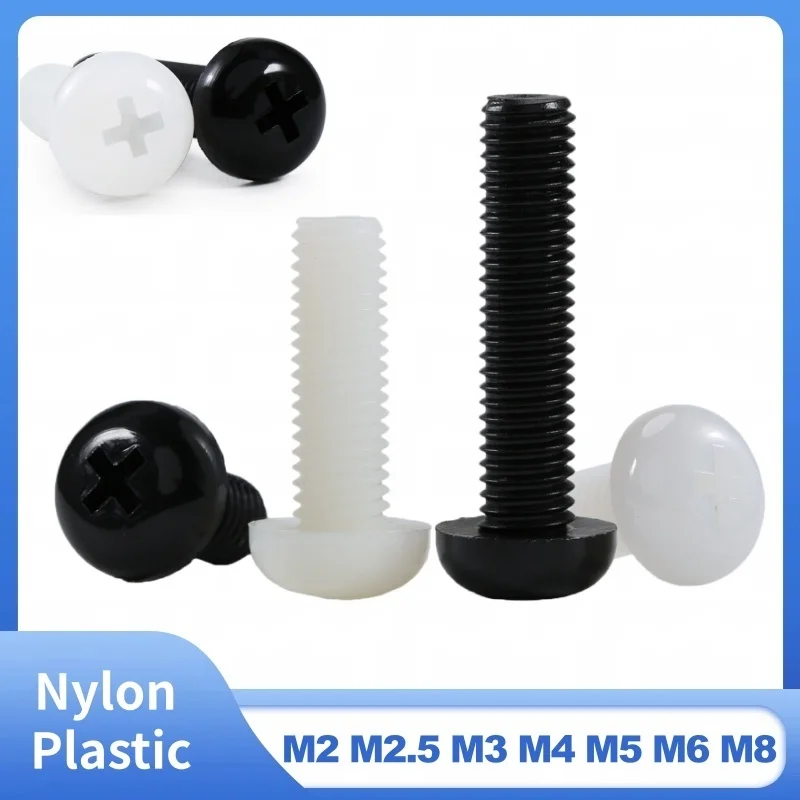 2mm 2,5mm 3mm 4mm 5mm 6mm 8mm negro blanco Nylon Phillips cabeza plana perno aislado plástico Cruz cabeza redonda tornillos métricos
