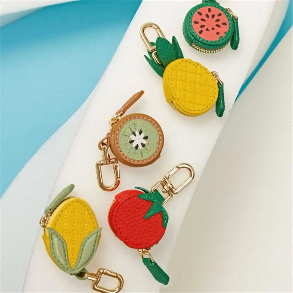 

New PU Leather Round Coin Purse Fruit Shape Mini Size Key Chain Cute Earphone Bag Handbag Pendant Bag Charm
