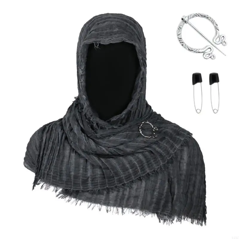 

L5YC Greek God Shoulder Post Apocalyptic Wrap Scarf Cowl Vikinges Renaissances Costume Men Medieval Hooded Cloak