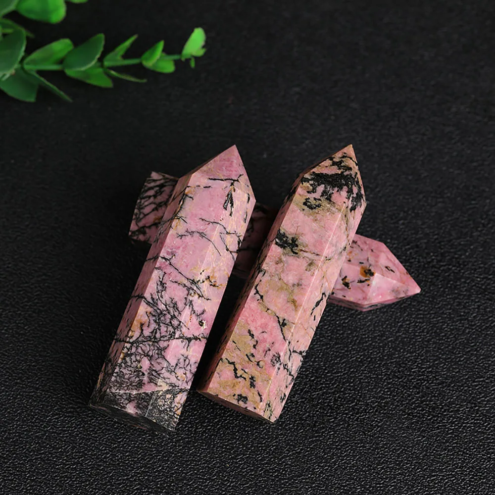 Rhodonite Crystal Tower Natural Healing Crystals 6 Faceted Hexagonal Point Chakra Stone Obelisk Meditation Home Decor Collection