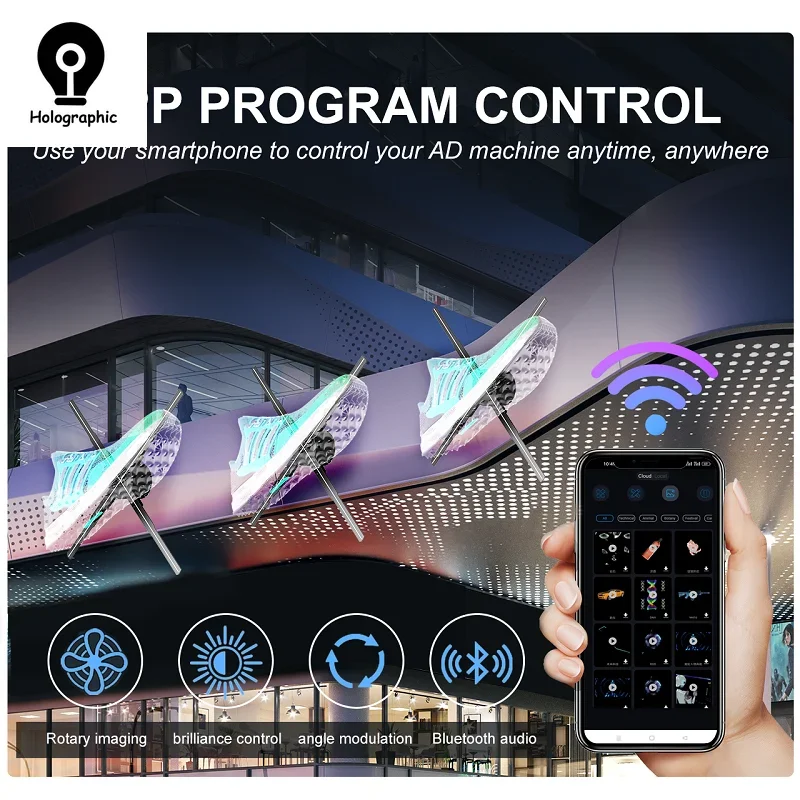 62cm 3D Fan Hologram Projector Wifi LED Sign Remote Control 3D Holographic Lamp Player Advertising Display Logo Light