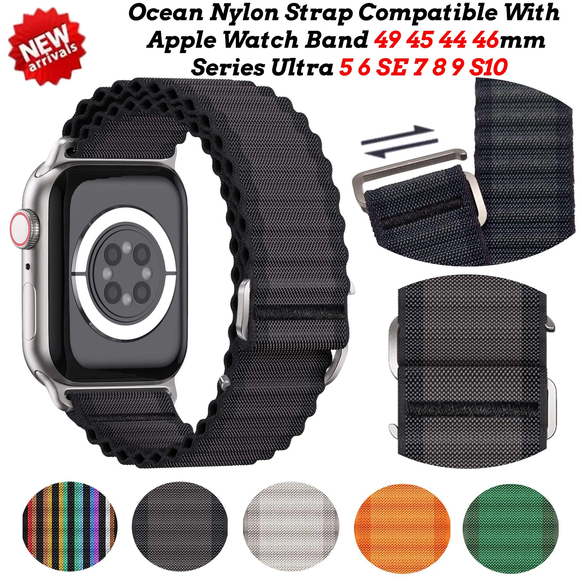 Correa de nailon para reloj Apple Ultra 2, 49, 45, 44 y 42mm, pulsera deportiva, accesorios para iWatch Series 3 5 SE 7 9 10