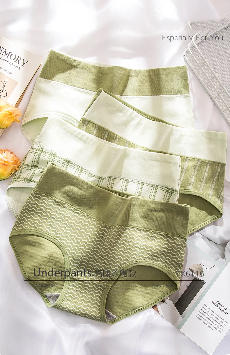 4Pcs Cotton Women Panties High Waist Body Shaper Underwear Print Ladies Briefs Plus Size Sexy Panty Breathable Female Lingerie