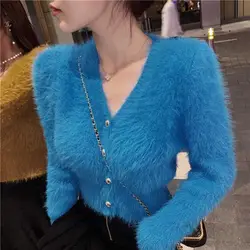 Sweater Women's 2022 New Spring and Autumn Loose Popular Cardigan Knitted Mink Fur Short Jacket Top