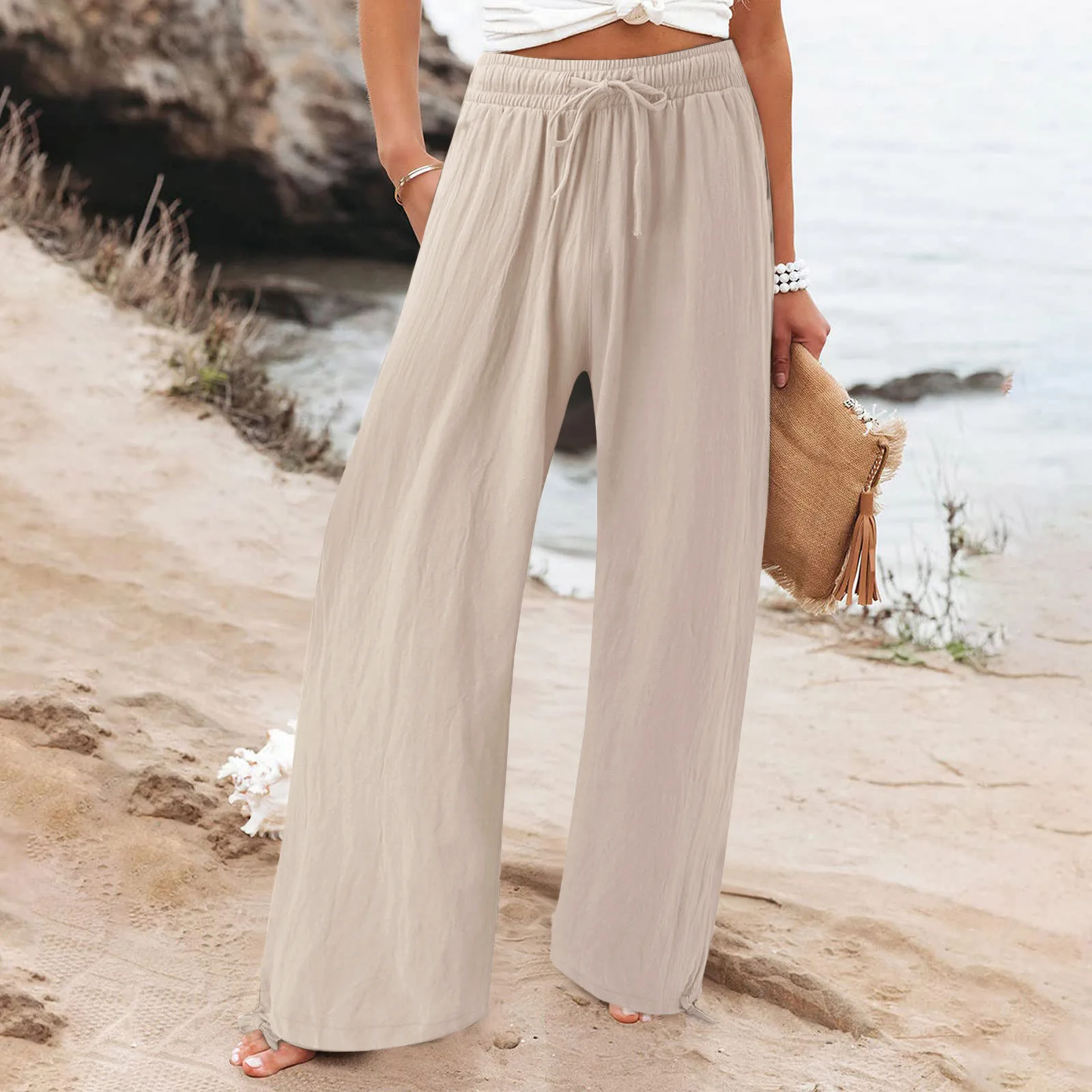 Spring Summer Women Loose Wide Leg Pants Office Lay Casual Solid Jogger Elastice Waist Loose Trousers 2023