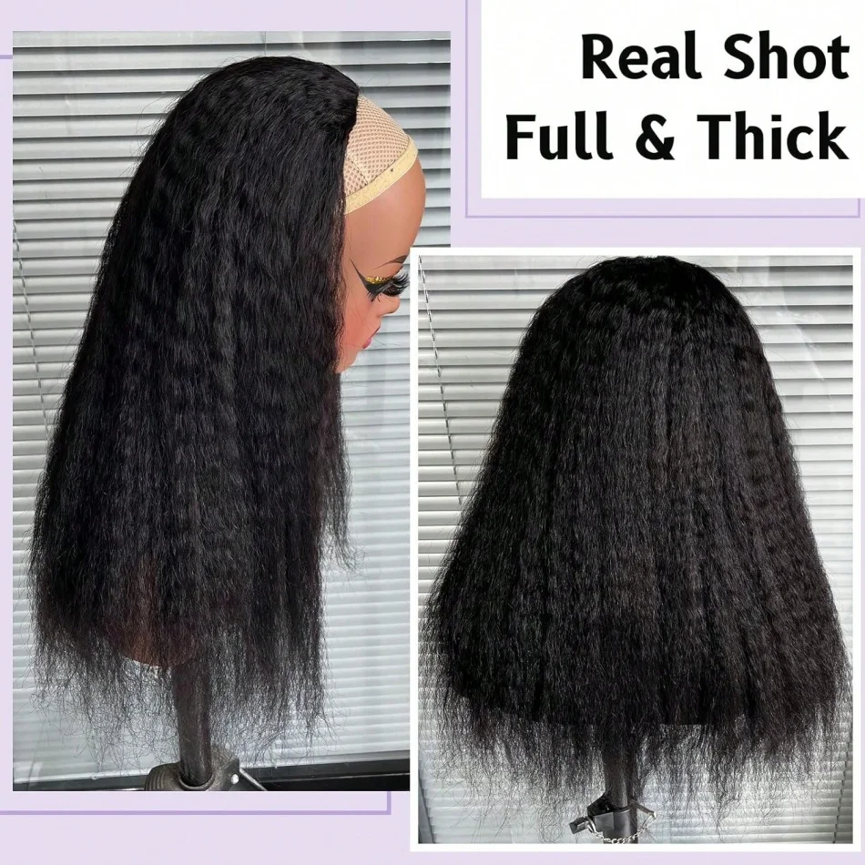 Kinky Straight Half Wig Human Hair 3 In 1 Drawstring Half Wig For Women Wear And Go Drawstring Half Headband Wigs Beginners Friendly Easy Install Machine Wig
