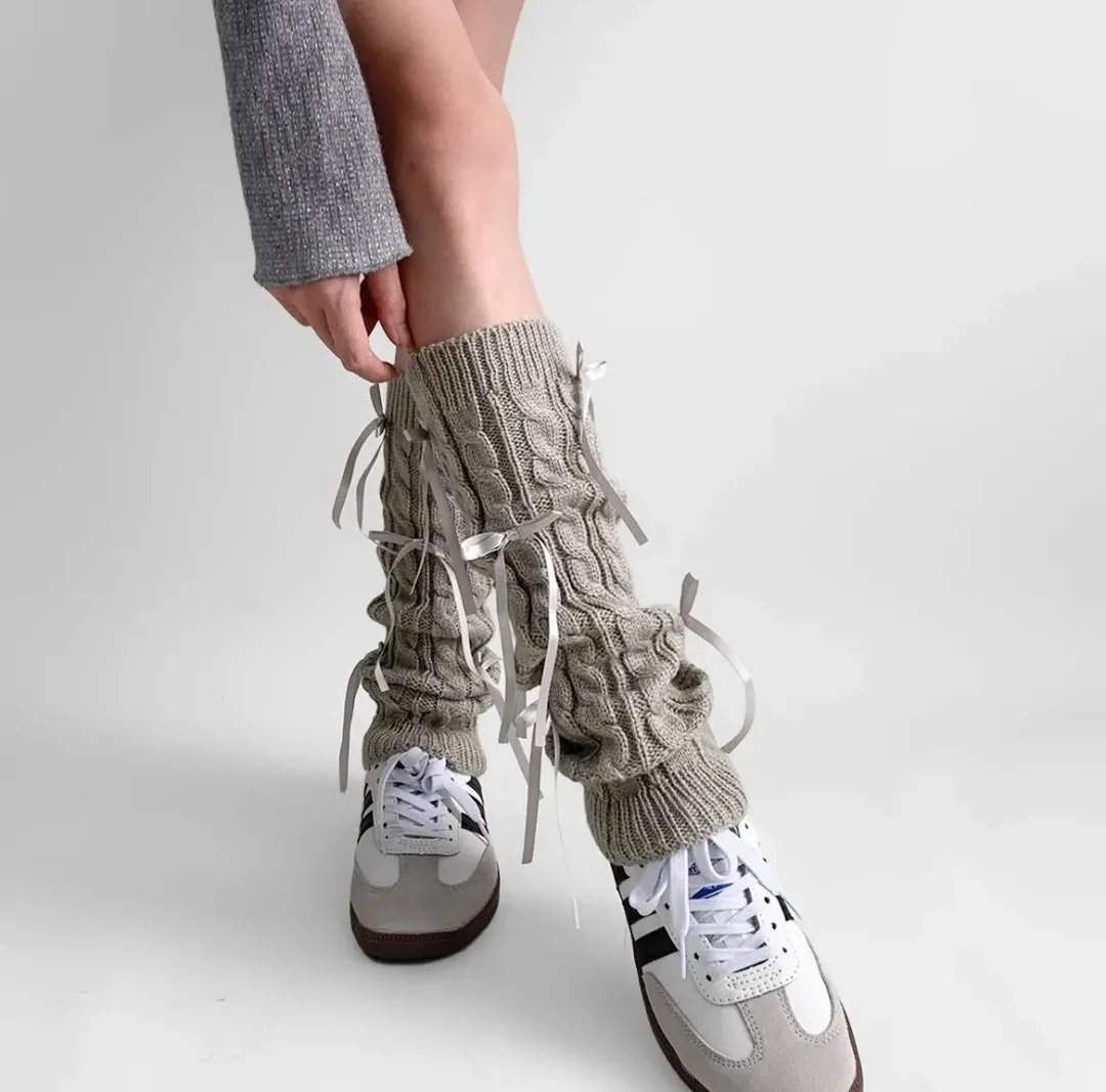 2pairs Women Twist Knit Mid-Calf Stacking Socks Bear Warm Y2K Leg Cover Autumn Winter Outdoor Running Fitness Sports Leg Guard