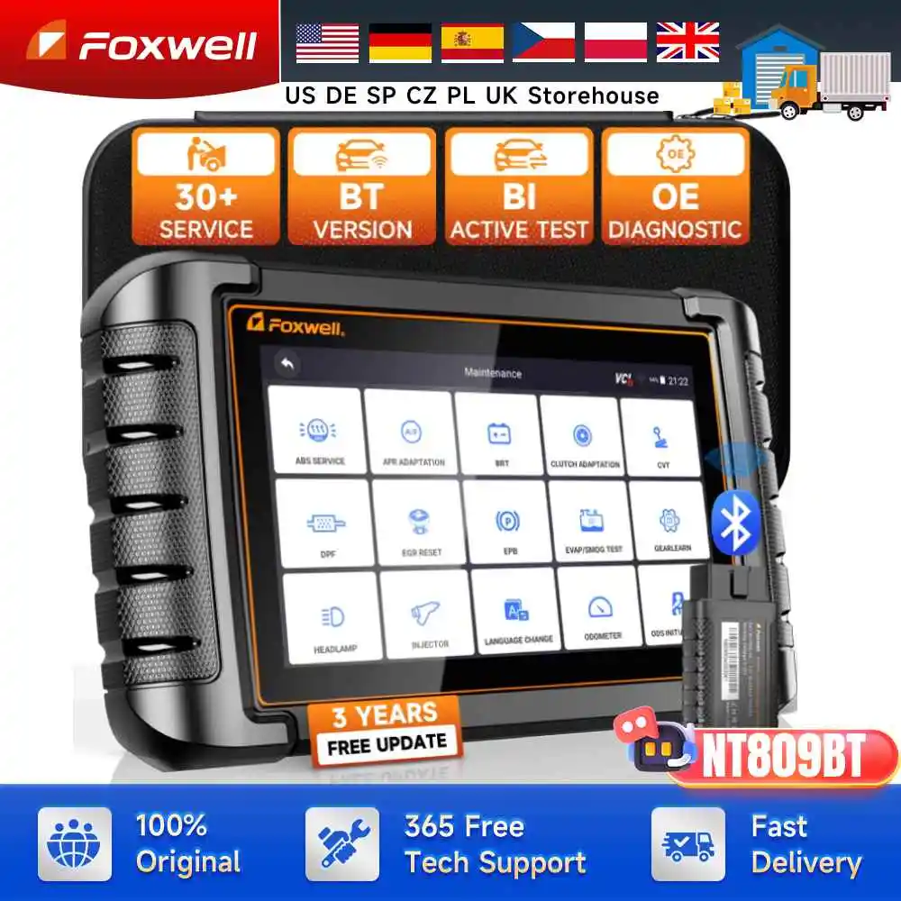 FOXWELL NT809BT OBD2 Automotive Scanner All System Bi-Directional Test 30+ Reset Code Reader OBD2 Car Diagnostic Test Tool