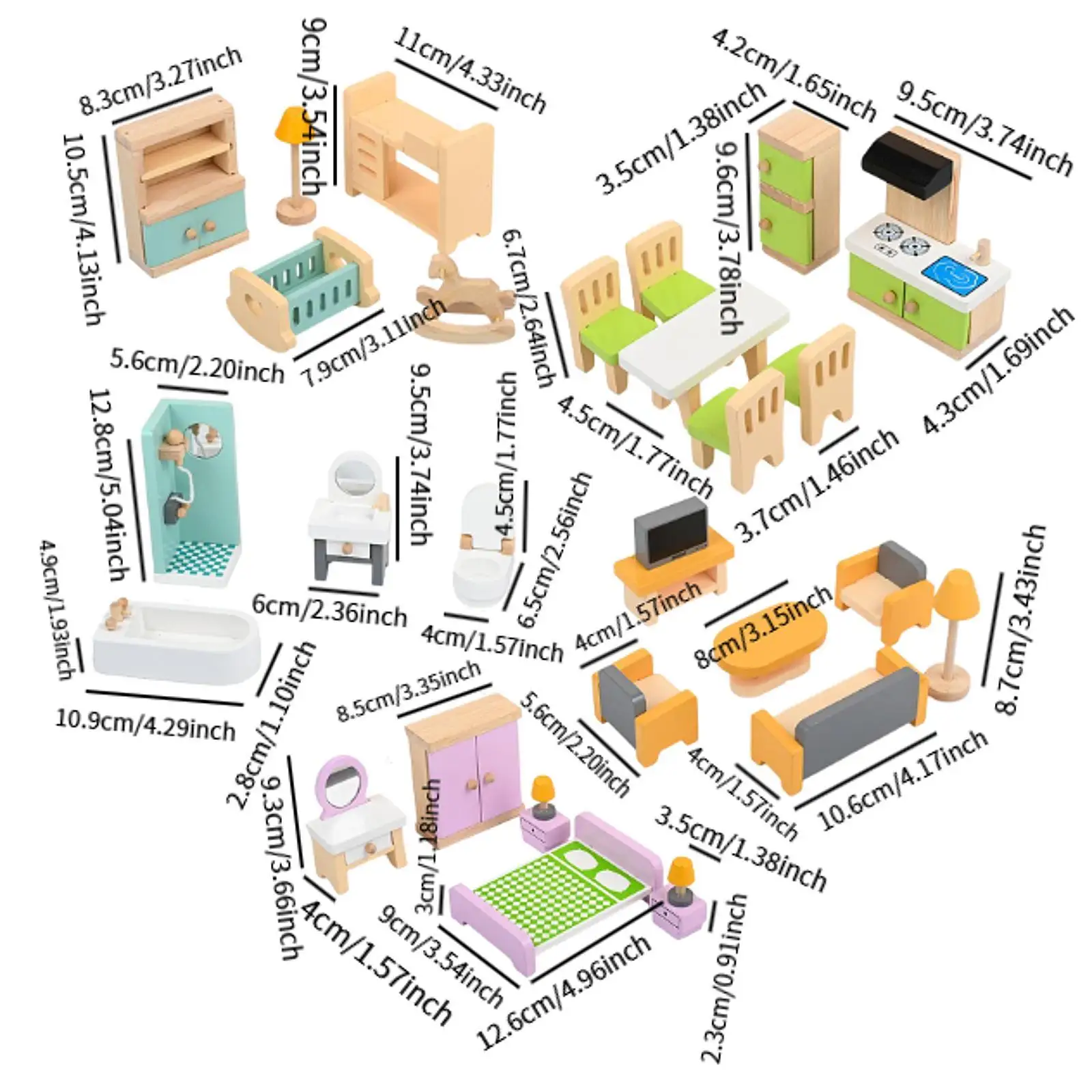 27 Pieces Miniature Furniture Furniture Toys Set Wooden Dollhouse Furniture Set Dollhouse Furniture Playset for Living Room