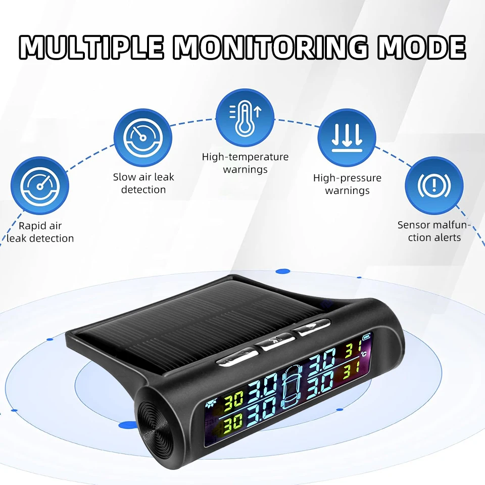E-ACE Wireless Solar/USB Charging TPMS Car Tire Pressure Alarm Digital Display 4  Sensors Waterproof  Auto Tire Pressure Warning