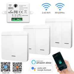 Tuya Smart Life APP RF 433MHz WiFi Smart Switch 1/2/3 Gang Wall Panel Light Switch Wireless Remote Control for Alexa Google Home