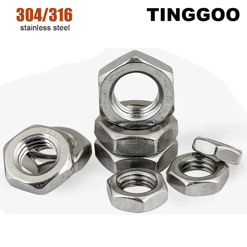 2/5/10/50pcs DIN439 GB6172 M2 M2.5 M3 M4 M5 M6 M8 M10 M12 M14 M16 304 A2 Stainless Steel Hex Hexagon Wafer Low Flat Thin Jam Nut