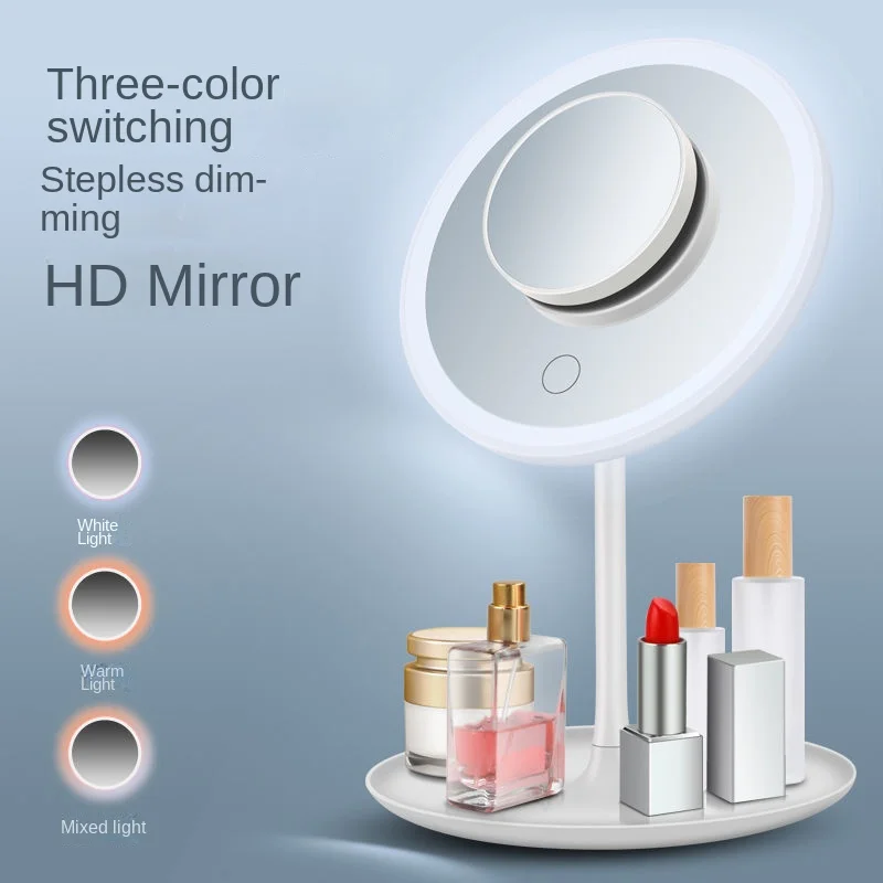 Wiederaufladbarer LED-Schminkspiegel, Touch-Steuerung, 3-Farben-Licht mit Vergrößerung, tragbarer, zusammenklappbarer Kosmetikspiegel für Reisen
