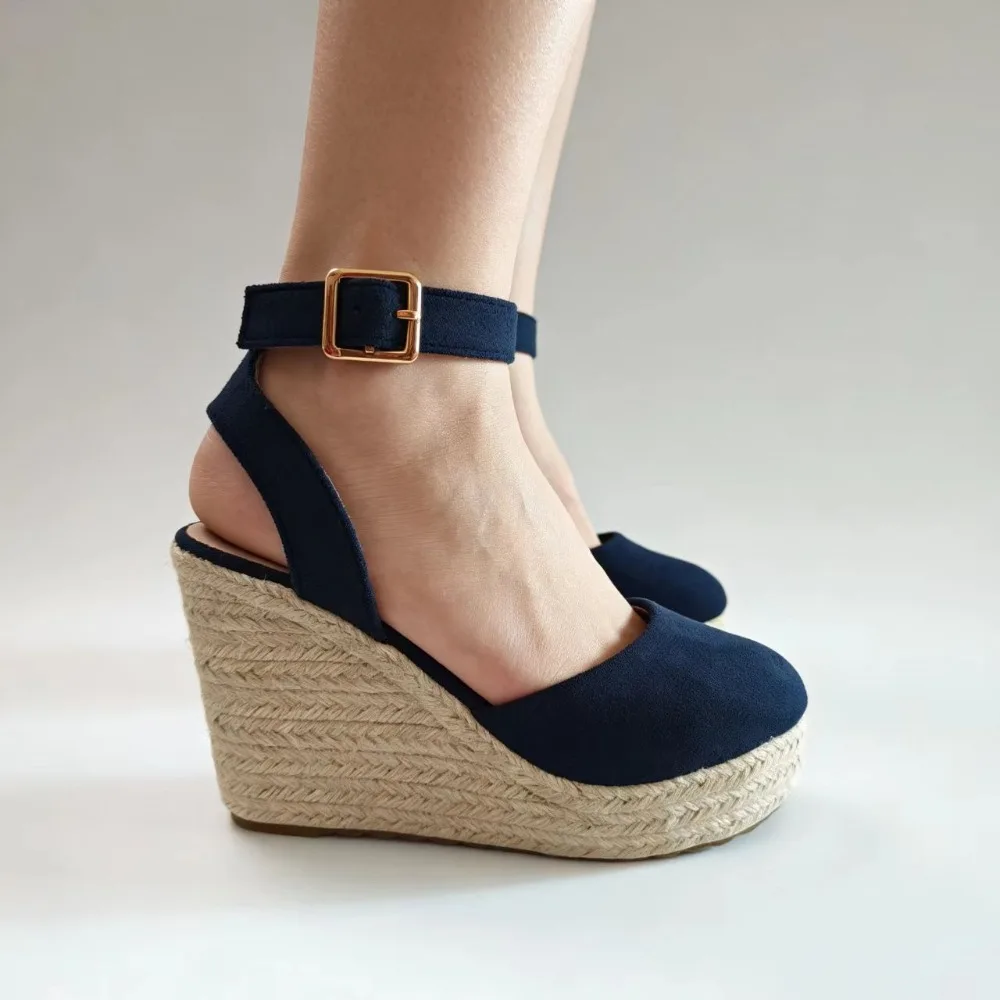 

2026 Brand Platform Shoes Women Wedge Heels Blue Elegant Ladies Party Shoes Fashion Espadrille Wedge Heel 10cm Big Size 42 DX937