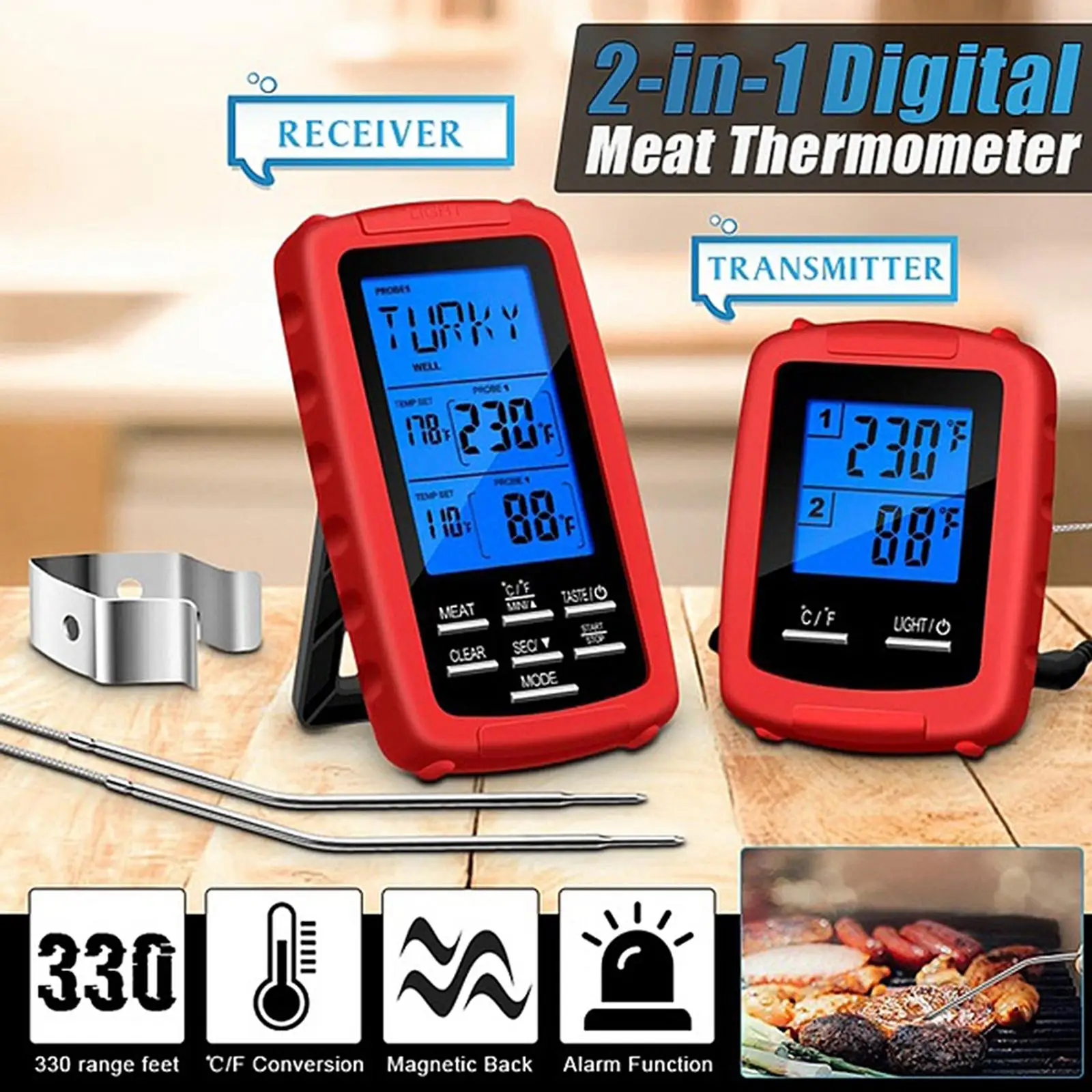 Digital Cooking Kitchen Thermometer Instant Read Sensor with Dual Probe for Food