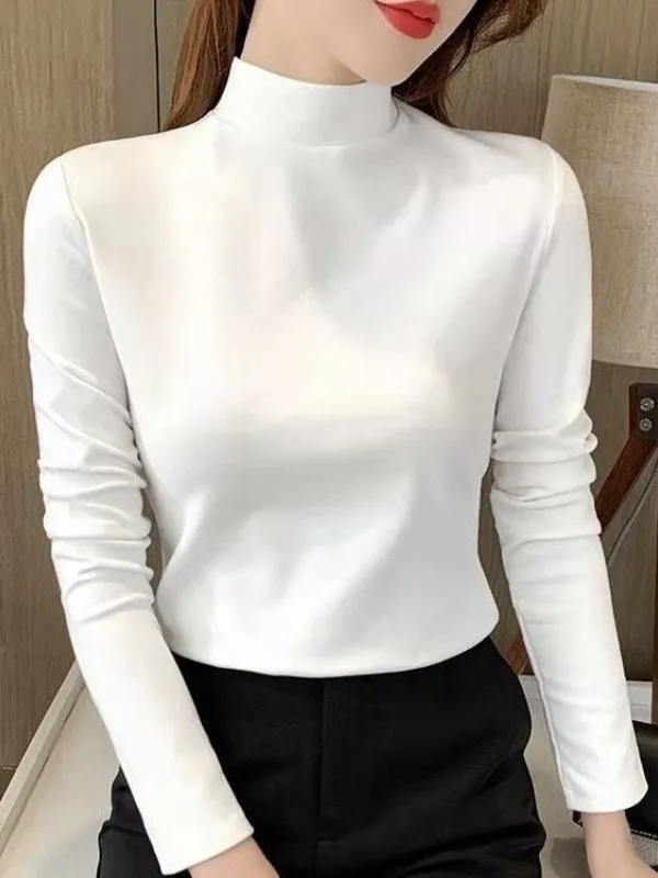 両面フリース厚手長袖ハーフハイカラーベースシャツ女性の秋冬インナーファッションプラスサイズ服セット