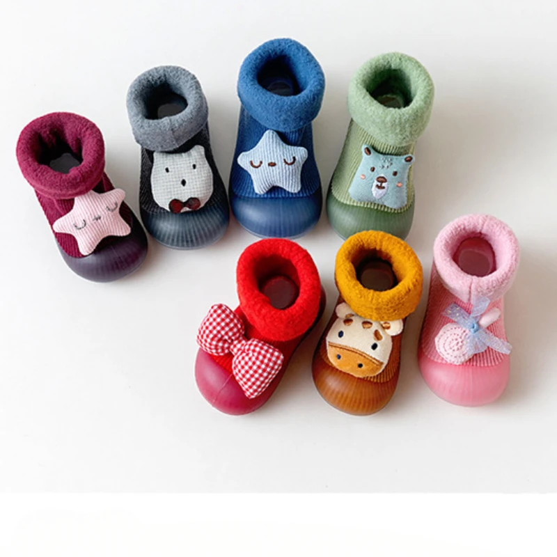 Baby Walking Shoes Autumn and Winter Padded Thickened Baby Socks Shoes Cartoon Cute Non-slip Wear-resistant Indoor Floor Shoes