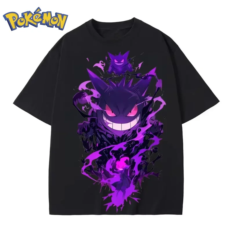 Camiseta con estampado de Pokémon Anime Gengar, novedad de verano 2026, camiseta holgada grande de estilo Hip Hop callejero para padres e hijos, Top diario para padres e hijos
