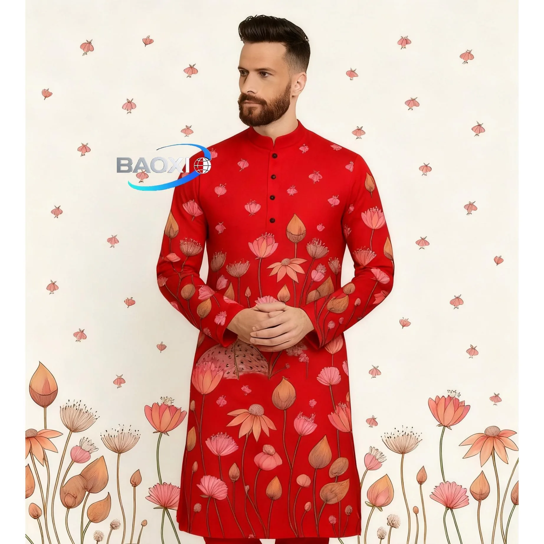 

Мужская рубашка Kurta с цифровым принтом, обычная посадка с воротником-стойкой, длинная, исламская одежда, мусульманский подарок, Марокко