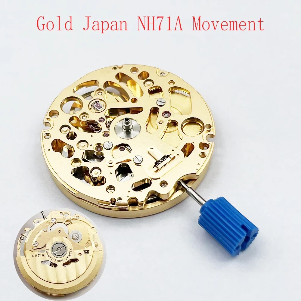 High Accuracy Gold NH71 NH71A Japan 24 Jewels Automatic Mechanical Movement NH71 Self-winding Skeleton Modification Parts