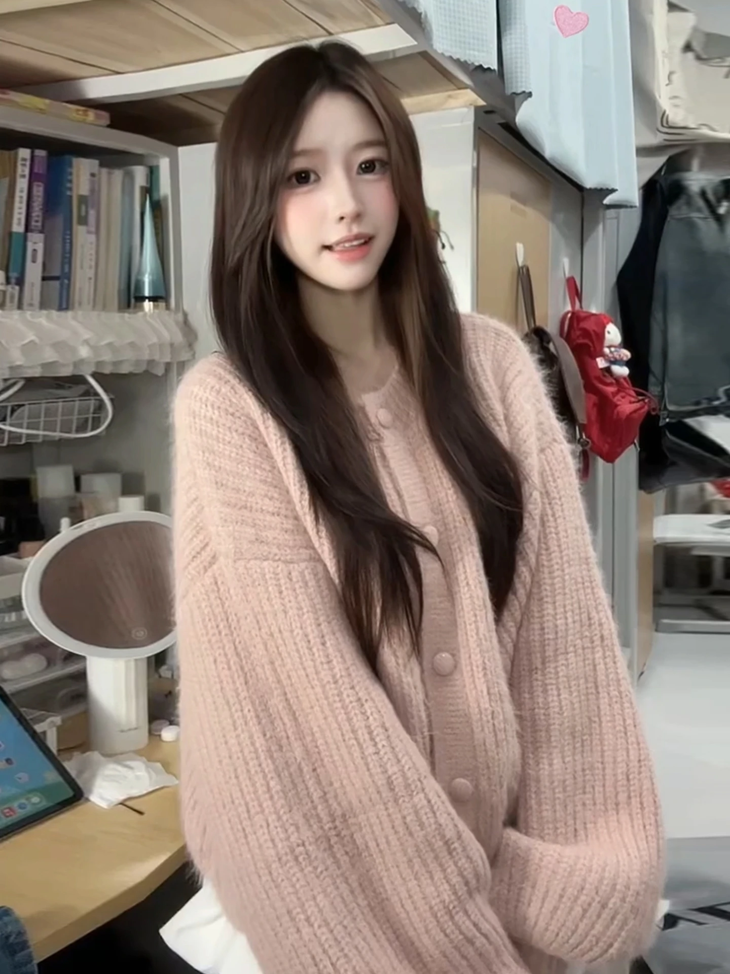 

Korean Sle Pink Long Sve Open Cardigan Sweater Women Early Spring New Loose Lazy High-End Knitted Top Warmth Heating