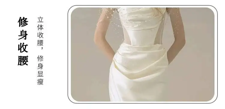 Mermaid-style Light Wedding Dress 2026 New Model, Off-shoulder Pearl Niche White Engagement Dress, Elegant Satin Evening Gown - view 5