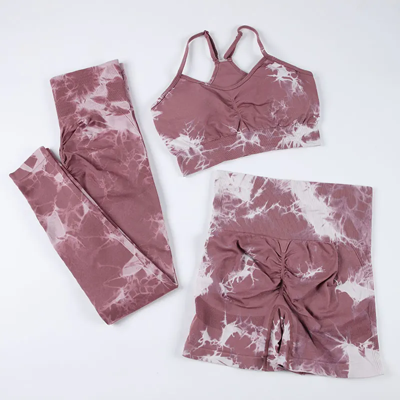 CHRLEISURE 2/3 szt. Tie Dye zestaw do jogi bezszwowy strój sportowy dla kobiet elastyczna siłownia sportowy strój do fitnessu odzież sportowa do