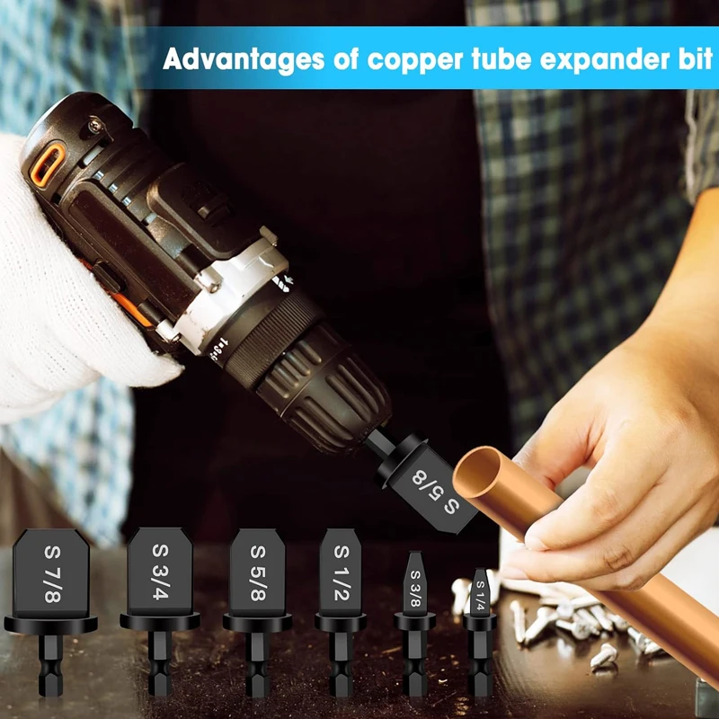 

6pc Repairing Set Boring Drill Bits Hex Shank Swaging Air Conditioner Copper Tube Expander Swaging Tool Manual Copper Pipe Swage