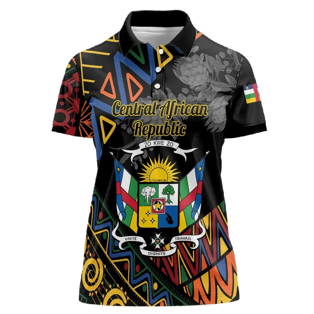 Women Central African Republic Polo T Shirt Colorblock Crest Graphic Short Sleeve Casual Streetwear Fashion Top Stylish