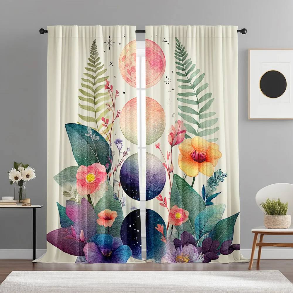Watercolor Floral Botanical Curtains Boho Tapestry Drapes Tropical Nature Home Decoration Living Room Window Privacy Filter