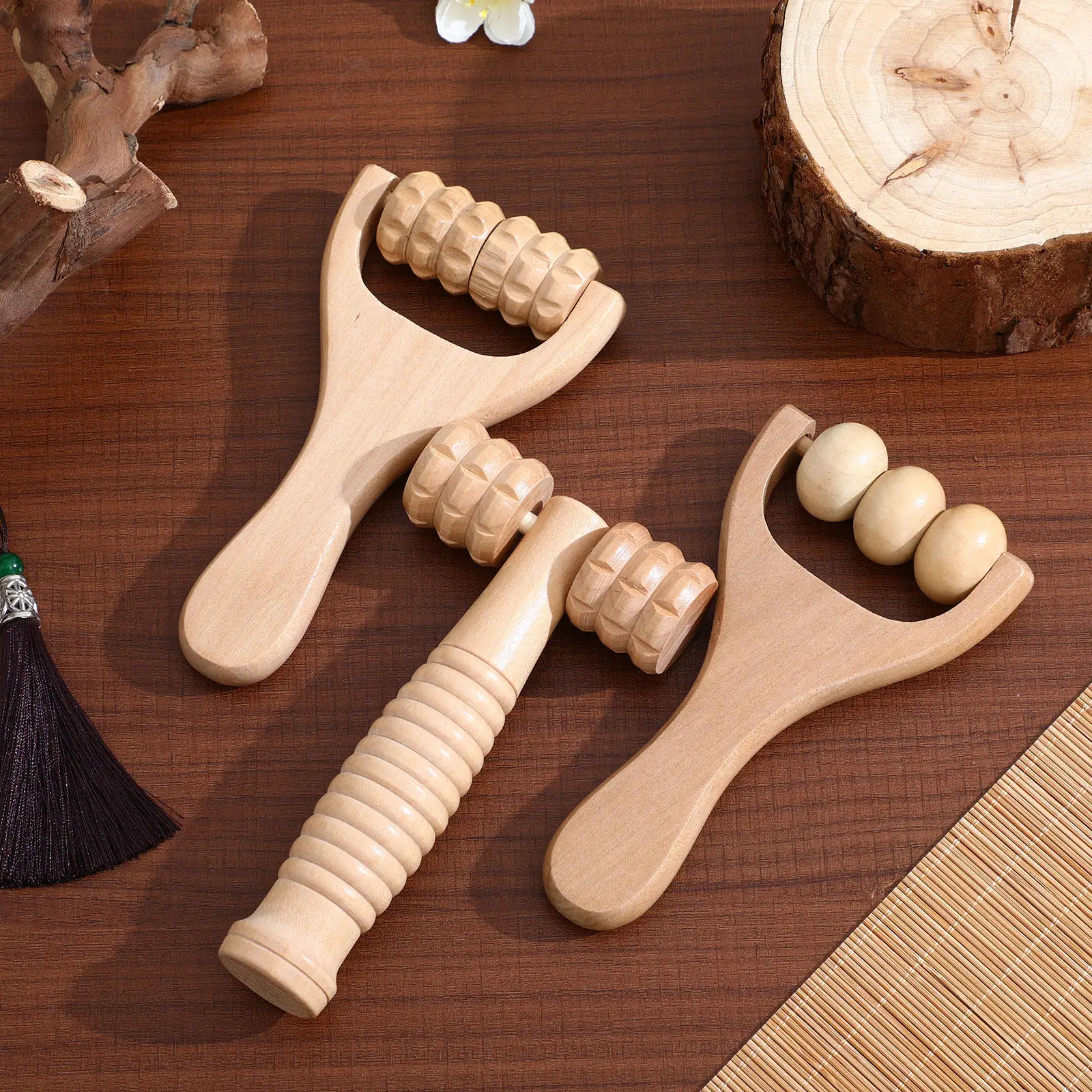 

3pcs Wooden Massage Tools Roller For Body Foot Back Hand Acupoint Relief Portable Massager Lightweight Durable Smooth
