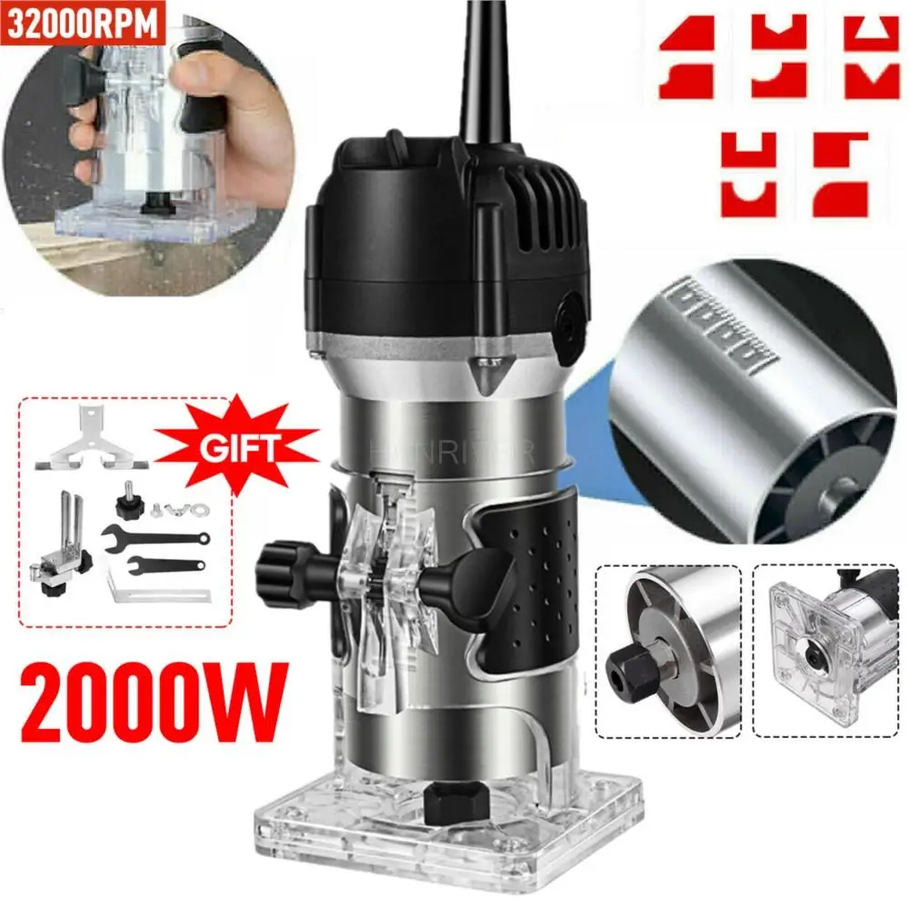 32000r Wood Router Tool Combo Kit Electric Woodworking Machines Power Carpentry Manual Trimmer Tools With Milling Cutter