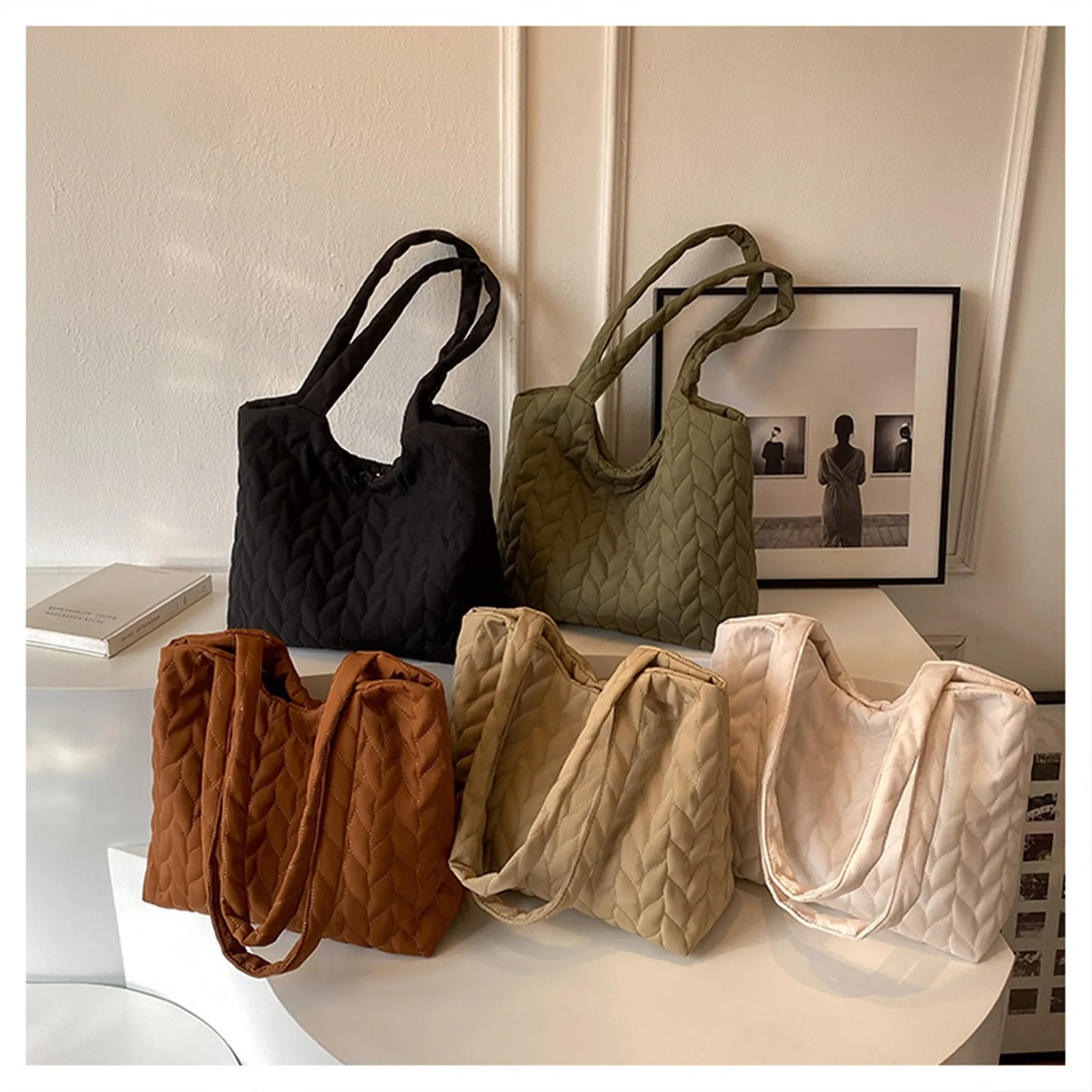 

PU Solid Color Stitching Texture Single Shoulder Bag For Women Large Capacity Underarm Bag Soft Handbag