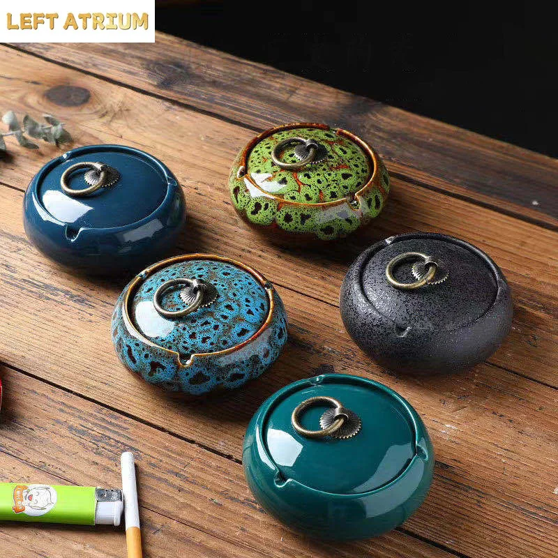 Painted Glazed Porcelain Ashtray Household Living Room Desk Decoration Large Capacity Ceramic Ashtray Gifts for Boyfriend